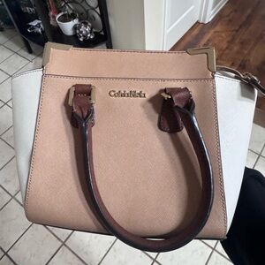 Calvin Klein Beige and White Satchel